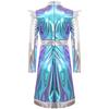 Girls Outer Space Cutie Costume: Shimmering PU Patchwork Alien Dress for Halloween & Sci-Fi Role Play Parties