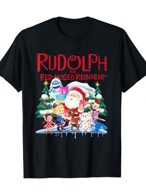 Festive Rudolph the Red-Nosed Reindeer Plus Size T-Shirt - Vibrant Black Tee Fea