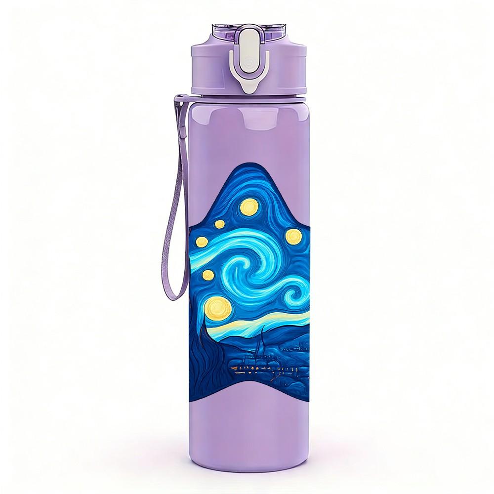 1PC Starry Blue Star Pattern 750ml Color Plastic Sports Water Bottle Leakproof Flip Straw Lid Suitable for Sports Office Home Use