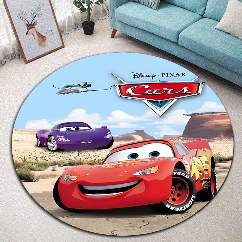 Tappeto Rotondo con Popolare Motivo Auto da Corsa Tappeto Circolare per Camera da Letto Bambini Tappetino Antiscivolo McQueen per Decorazione Casa