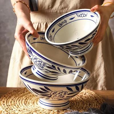 Vintage Hand-painted Ceramic Bowls Luxury Restaurant Ramen Bowls Household Afternoon Tea Dessert Fruit Bowl Creative Tableware