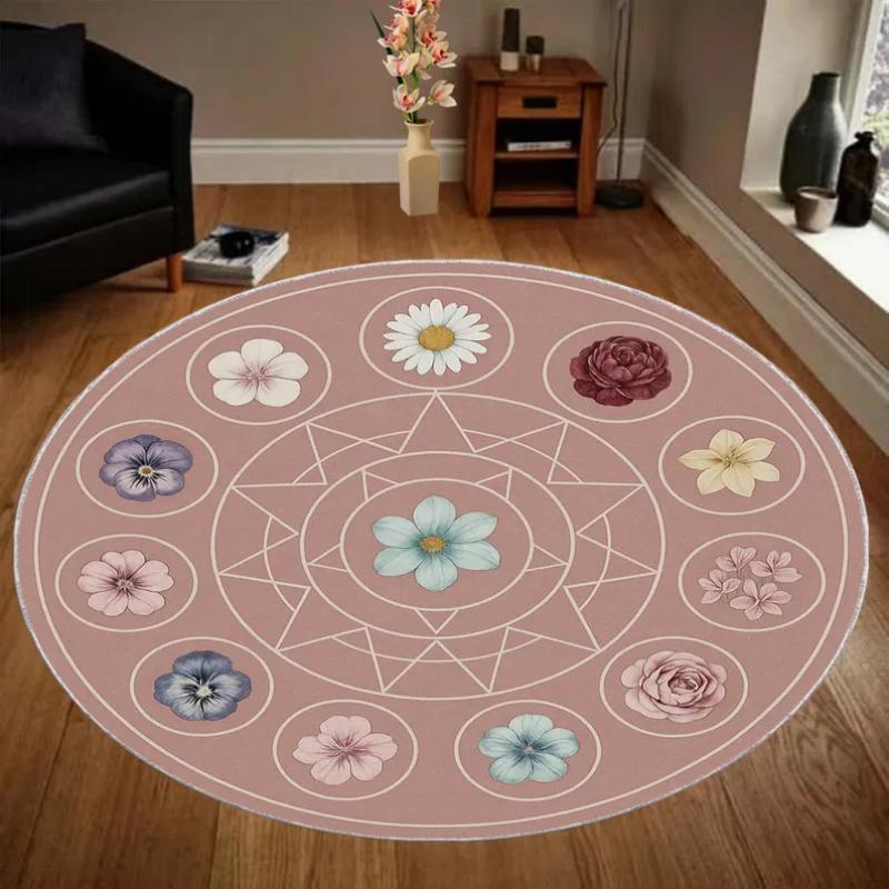 Pastel Pink Cowboy Hat Sketch Round Rug Cute Western Style Print Non Slip Soft Floor Carpet Bedroom Home Decor