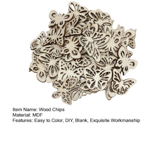 50Pcs Wood Chips Burr Free Hollow Design DIY Portable Blank Wooden Butterfly Embellishment Decor for Kids