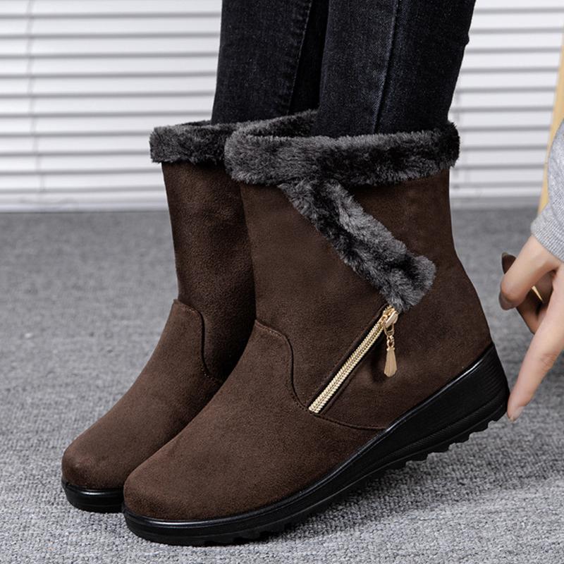 Fashion Women Winter Boots High-Top Zipper Platform Warm Plush Solid Color Snow Boot Fashion Shoes for Women Comfortable Zapatos Mujer