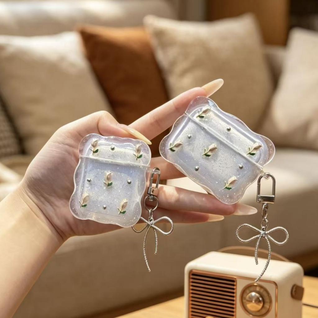Epoxy girl bow for apple AirPods 1 earphone case wave piece AirPods pro1 protective case