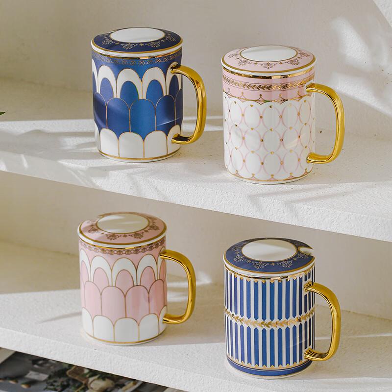 Vidsel Ceramic Couple Mug Gift Set with Lids and Spoons