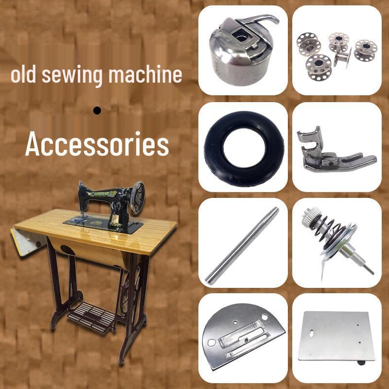 Vintage Sewing Machine Parts Set: Bobbin Case, Bobbin, Needle Plate, Feed Dogs, Presser Foot, Thread Spring, Bobbin Winder, Thread Guide Pin