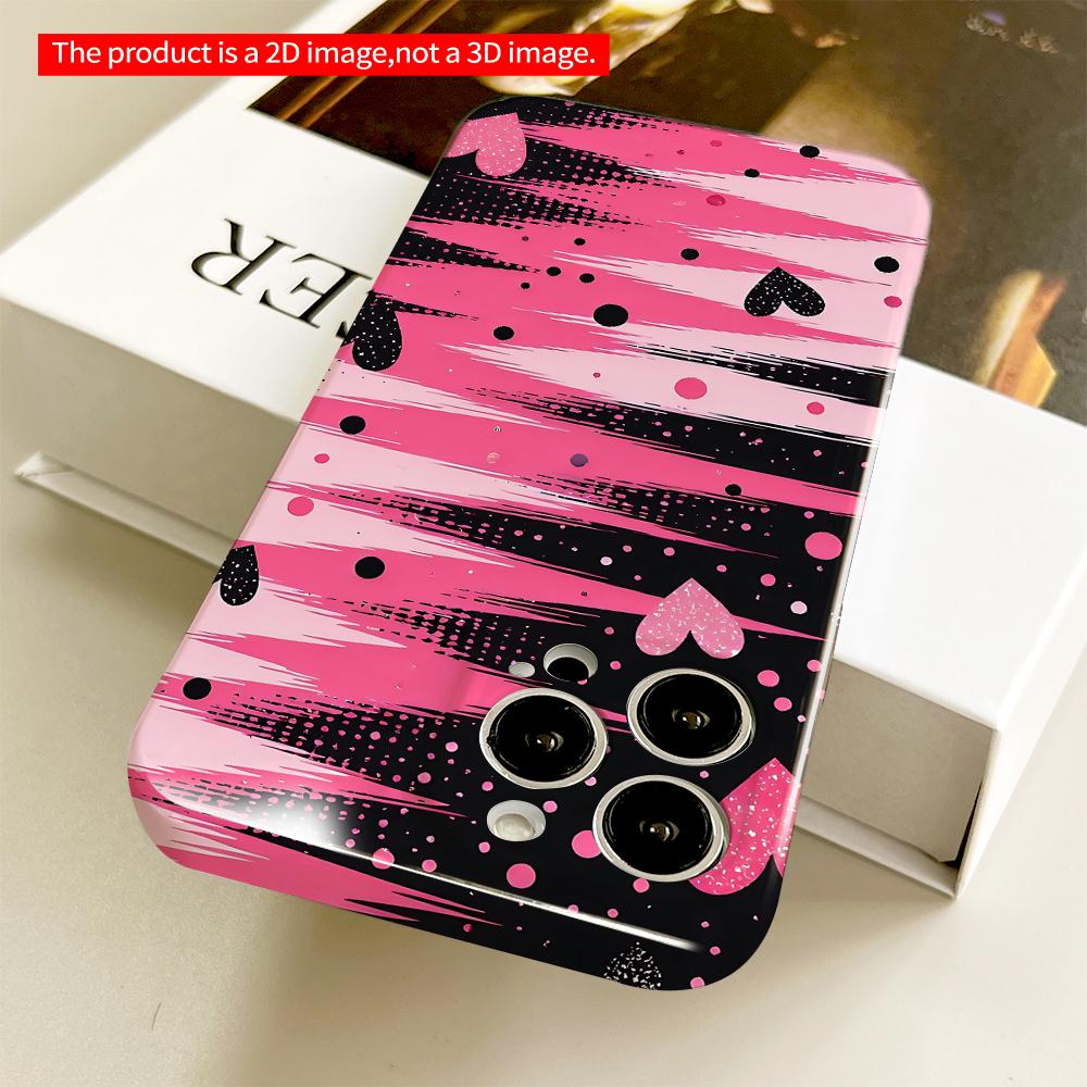 Pink Black Heart Brushstroke Phone Case All inclusive film hard phone case, compatible with iPhone 18 Pro Max 17 16 15 14 13 12 11