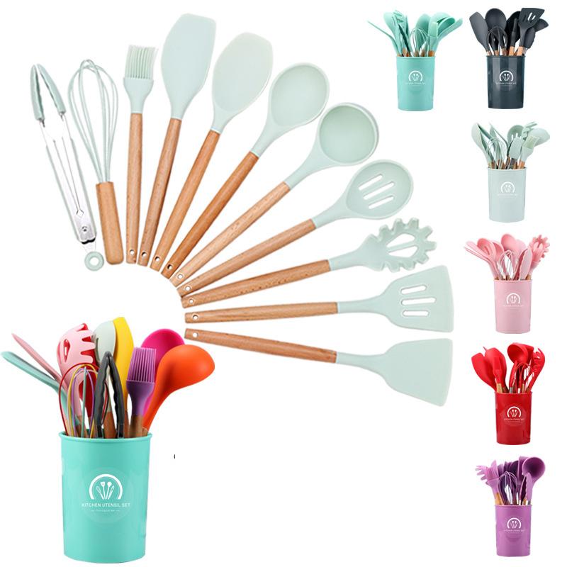 Manufacturers Wholesale Customizable Kitchen Utensil Sets Durable and Sturdy Utensil Set Silicone Kitchen Set (Red,M)