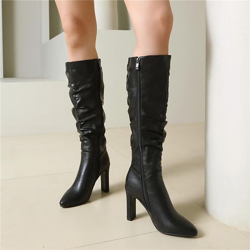 Women's High-heeled Boots Autumn and Winter New Simple Temperament Solid Color Large Size Versatile Medium Boots