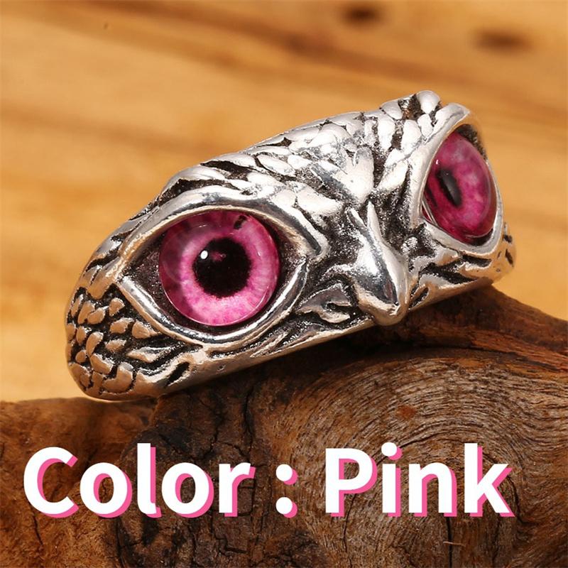 Adjustable Vintage Owl Ring Men Women Retro Colorful Eyes Ring