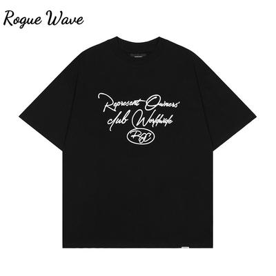 RogueWave Pure Cotton Letter T-shirt Street Men And Women Pattern Printed Casual Tees Y2K Harajuku Gothic Loose Top