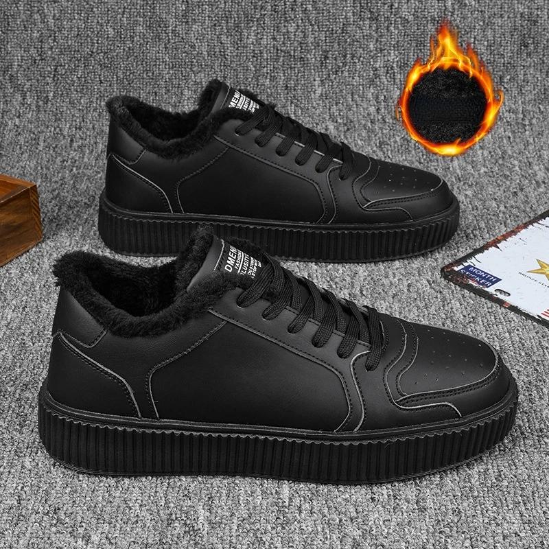 

Brand Men s Fashion Sneakers Platform Shoes for Men Leather Casual Shoes Winter Warm Plush Skateboard Shoe Male Snow Boots 39 чорний