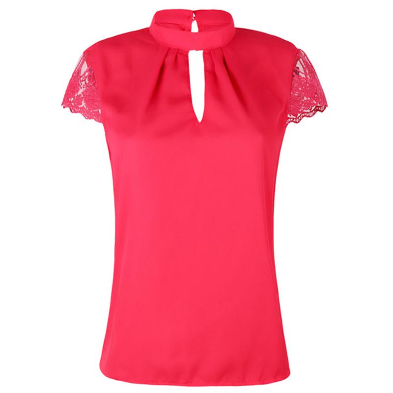 

Шифоновые Повседневные Женские Топы с Коротким Рукавом, Кружевной Вставкой, Укороченные, Формальные, Блузка, Рубашка Т M красный