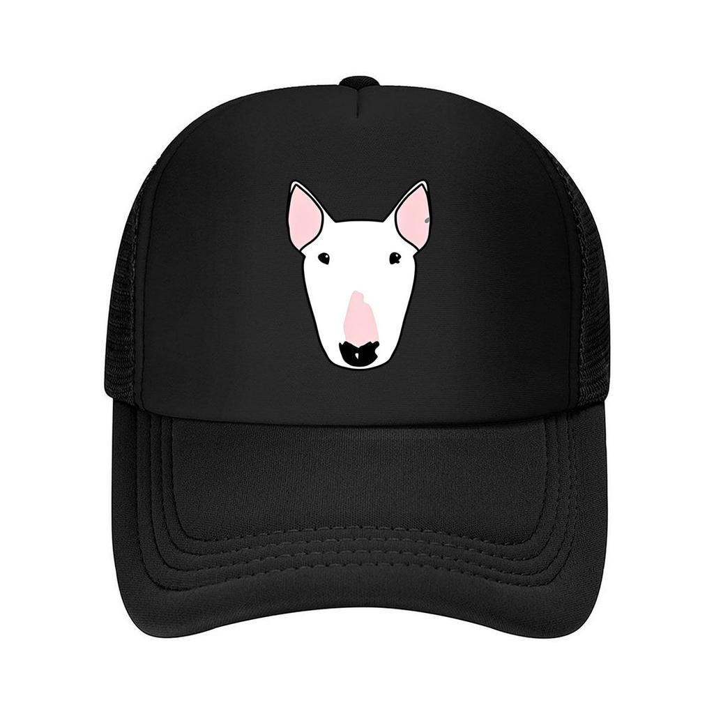Daisy the Bull Terrier Baseball Cap Vintage Style Black with Pink White Dog Face Design Mesh Baseball Cap