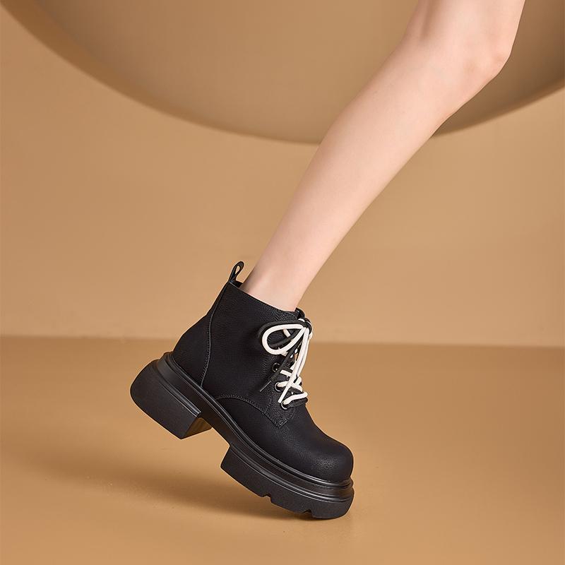 Women's Ankle Boots and Short Boots Thick-soled Casual Yellow Women Boots Plus Size Lace-up Motorcycle Boots Female