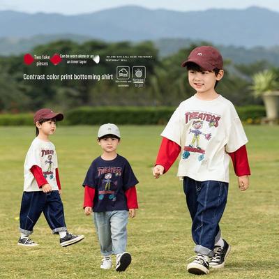 Nausicaa Frühling 2025 Kinder Koreanisches Kontrast-T-Shirt – Cartoon-Druck Zweiteiler für Jungen & Mädchen