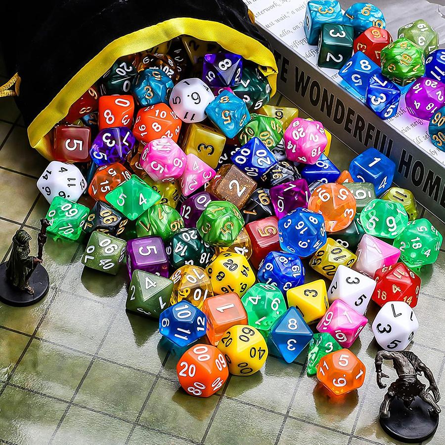 35 Polyhedral Dice with 5 Black Pouches, 5 Complete Colors Dice Sets of D4-D20 Compatible with DND RPG Table Games JXB