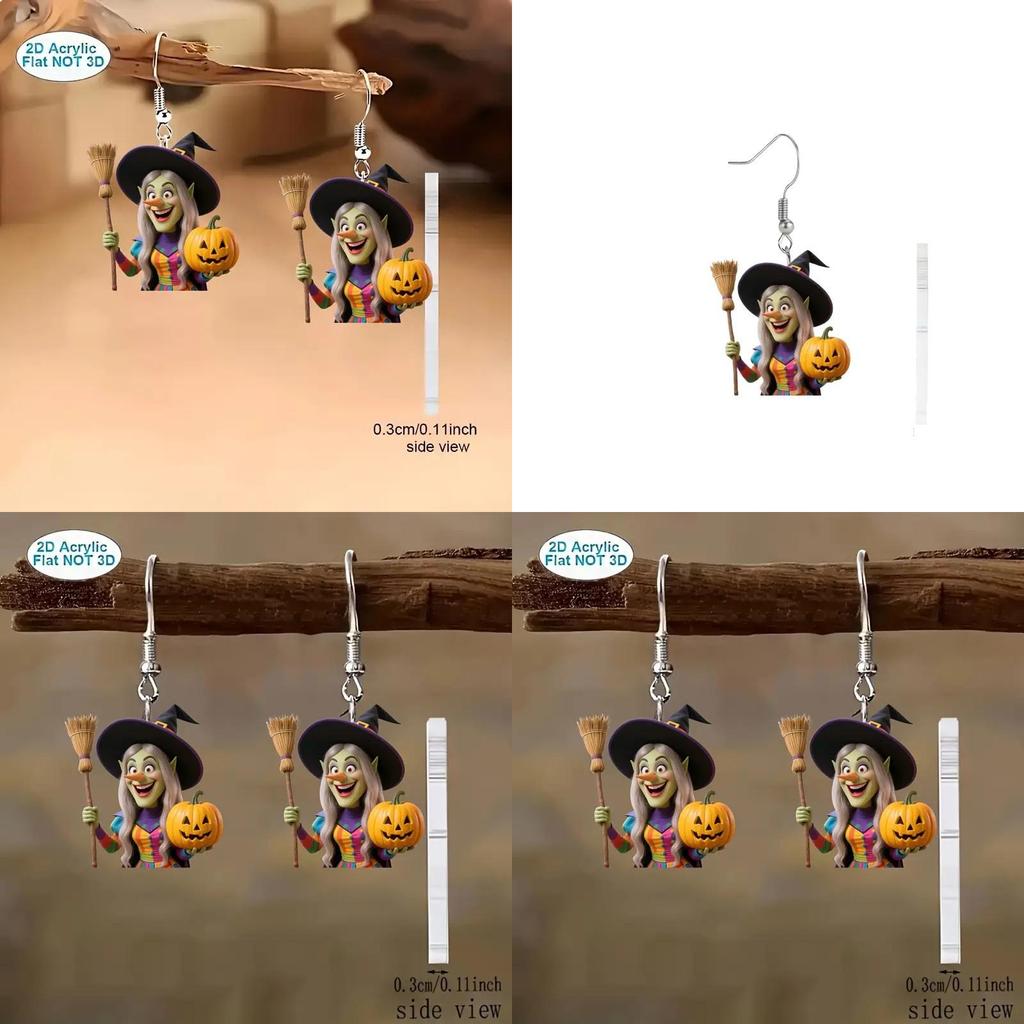 Halloween Theme Witch Broom And Pumpkin Pattern Women Earrings For Women Holiday Party Decor