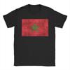 Morocco Vintage Aged and Scratched Moroccan Flag T Shirt for Men Cotton T-Shirt Round Collar Tee Shirt Short Sleeve Tops Summer
