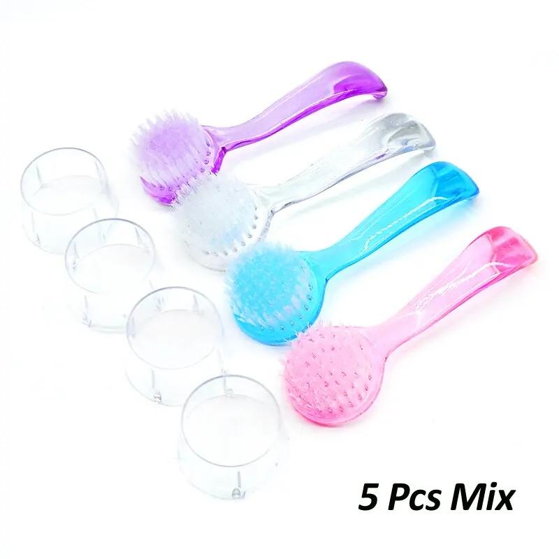 New Plastic Nail Brush Soft Remove Dust Make Up Washing Brushes Dust Round Head Powder Clean With Cap Pedicure
