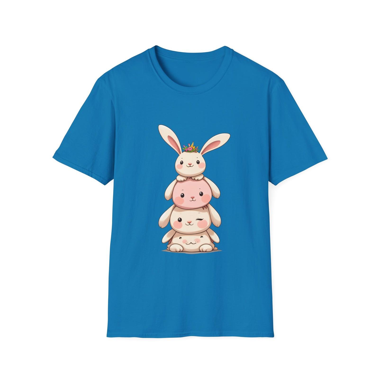 Unisex Softstyle Stacked Easter Bunnies T-Shirt Mens Womens Tees Top | Cute, Whimsical, Soft Pastel 4XL