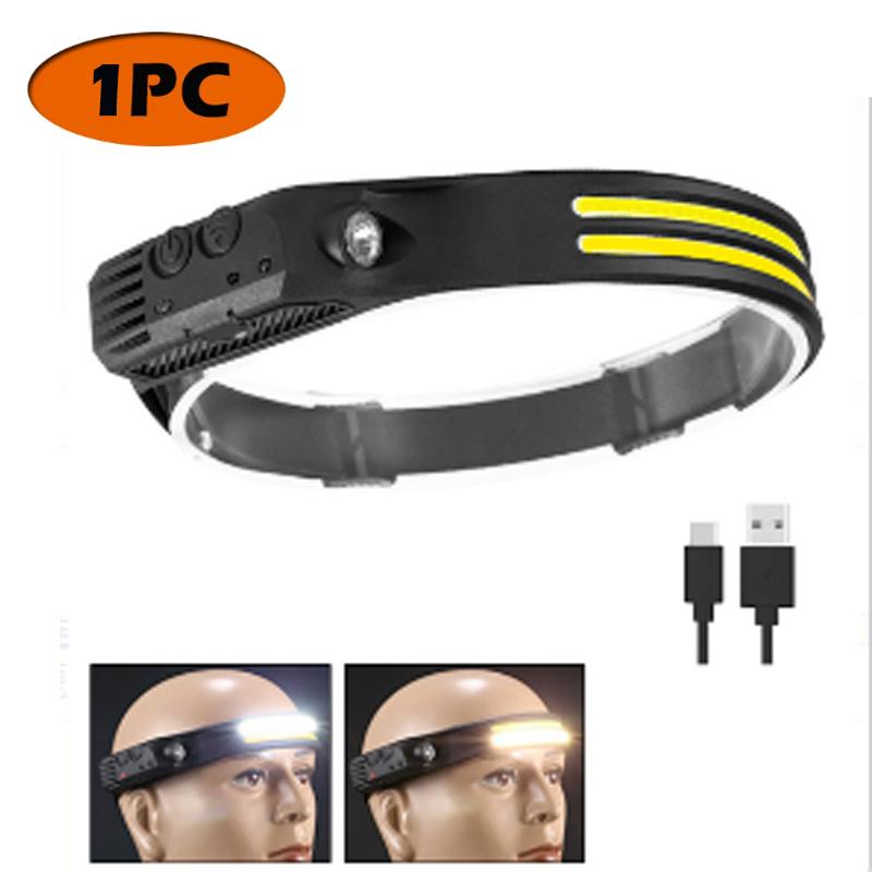 

Перезаряжаемый налобный фонарь с датчиком движения, светодиодная лампа, зарядное устройство Type-C, фонарик для кемпинга, рыбалки, поисковый свет, встроенный аккумулятор, налобный фонарь