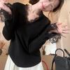 Andy Velvet Washing Water, Korean Sweet Girl Lace V-neck Knitted Sweater Women's Autumn and Winter Inner Sweater