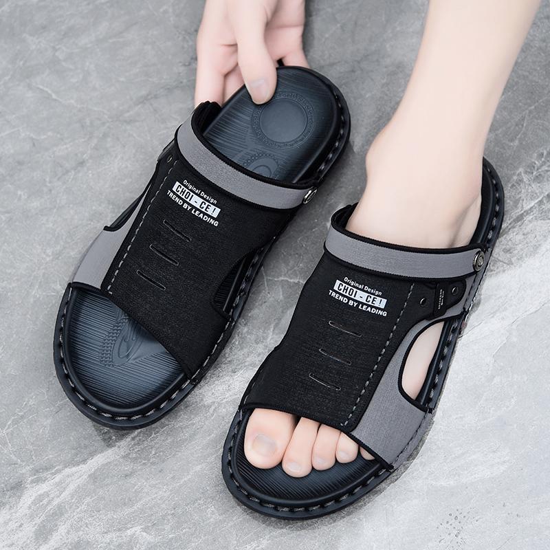 

Мужские походные сандалии из кожи для активного отдыха на открытом воздухе летние серые широкие пляжные туфли цвета хаки с открытым носком больших размеров EU:38 чёрный