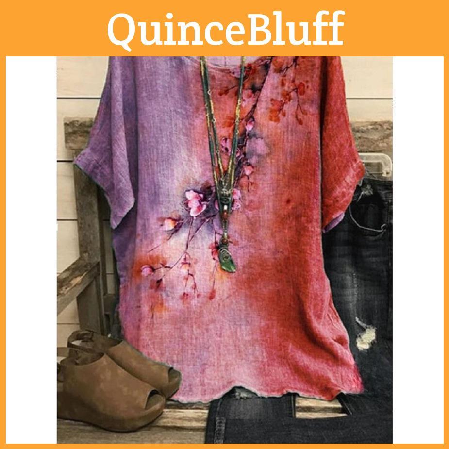 Color Floral Contrast Women Casual 3d Printed Tshirt Vintage Loose Short Sleeve Tee Plus Size Spring Summer Tops