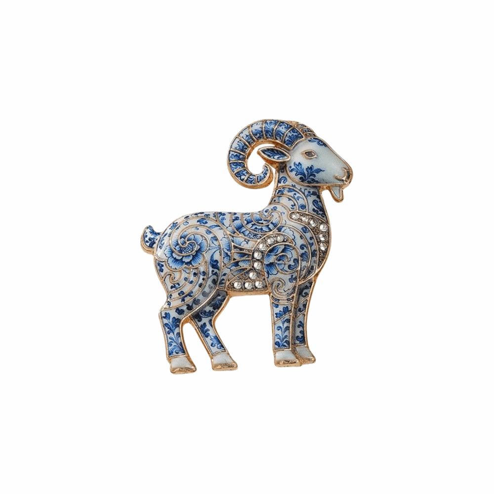 Beautiful Goat Enamel Brooch -inlaid Rhinestone Brooch Trendy Animal Pin  Wedding