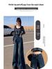 Women's High Waist Black Flared Jeans with Velvet, Wide-Leg, Floor-Length, Perfect for Spring and Autumn