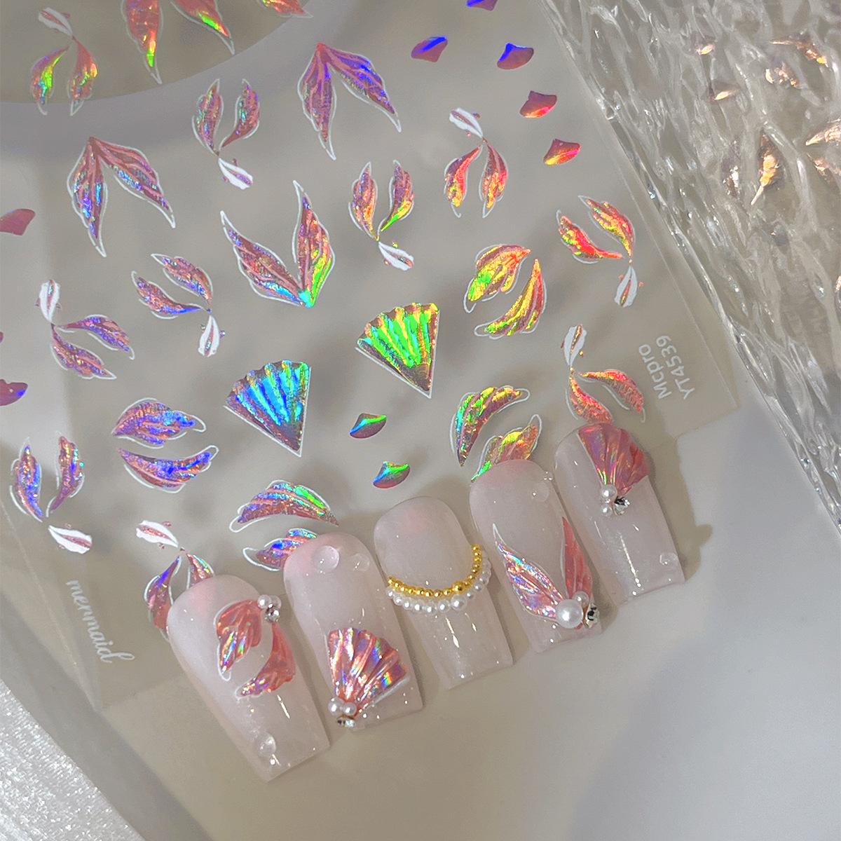 

YITU Laser Fishtail Nail Stickers with Adhesive - Dazzling Light Luxury Style YT4539