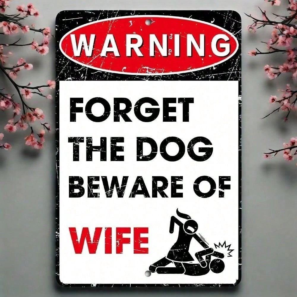Metal Wall Art Sign Beware Of Wife Dog Gift For Kitchen Funny Home Decor