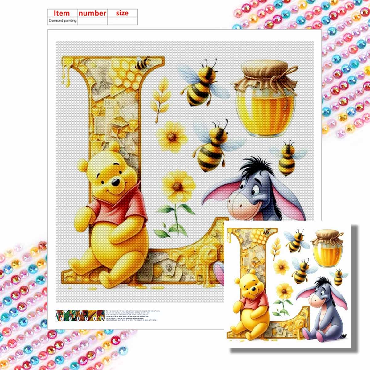 

DIY Diamond Painting Round Diamond The Letters L In Vini and Eeyore Full Diamond Mosaic Home Decoration Painting Cross Stitch Kit Round 20x20cm