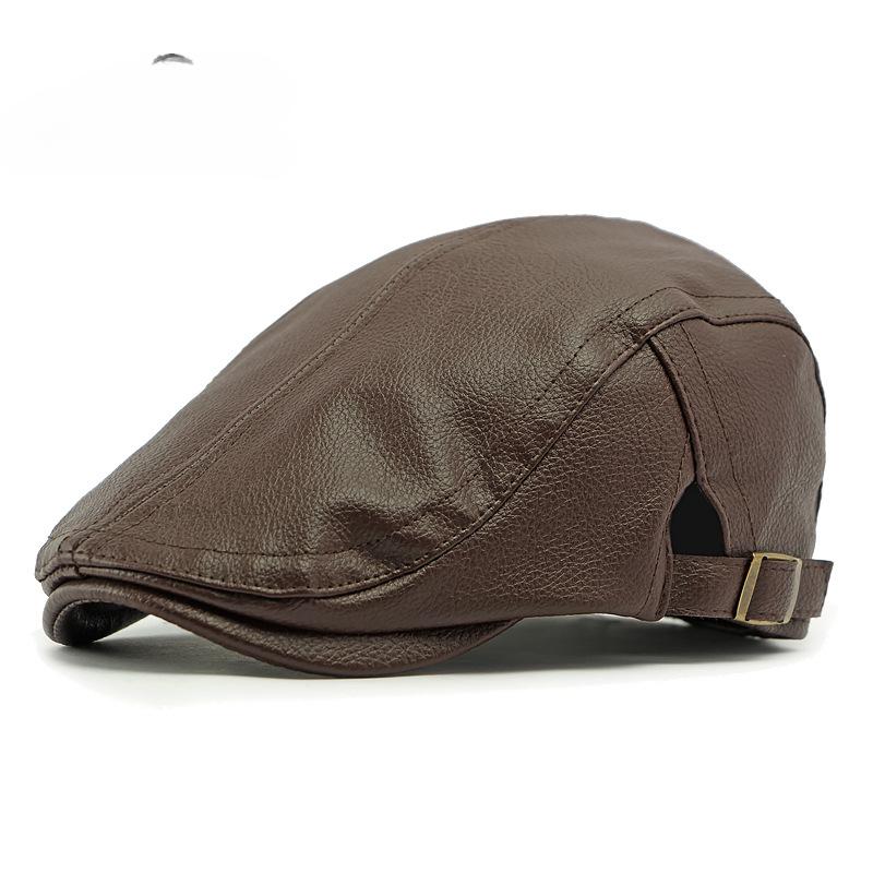 Middle-aged and Elderly Warm Hat Men's Spring and Autumn Imitation Sheepskin Beret British Retro Forward Hat Leather Cap