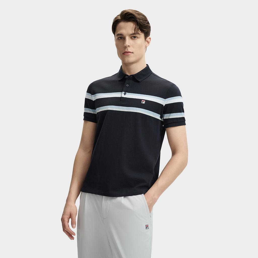 Fila Summer Striped Fashion Versatile Casual Short Sleeve Polo Men Polo Legendary-Blue F11M431104FNV