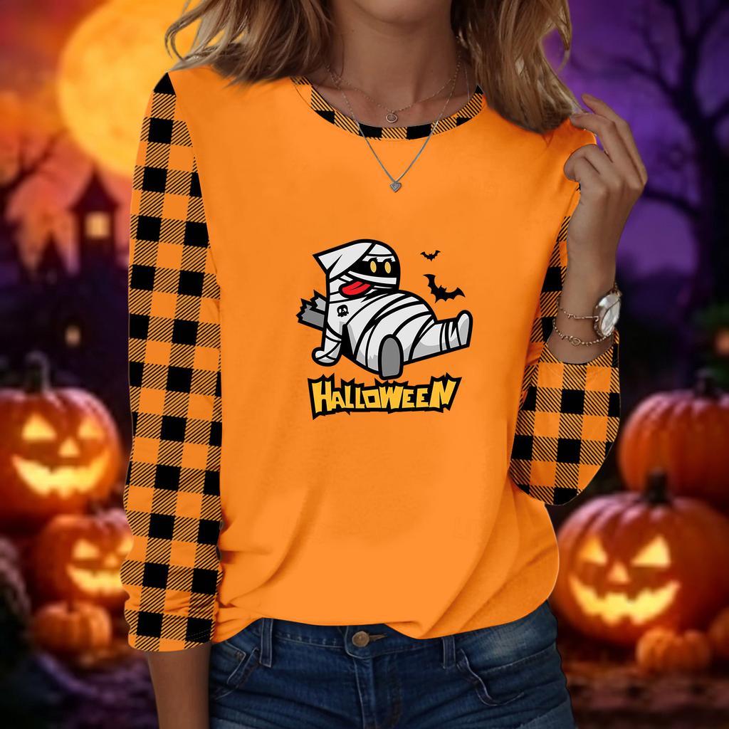 Women's Fashion Casual Long Sleeve Halloween Print Crewneck Top