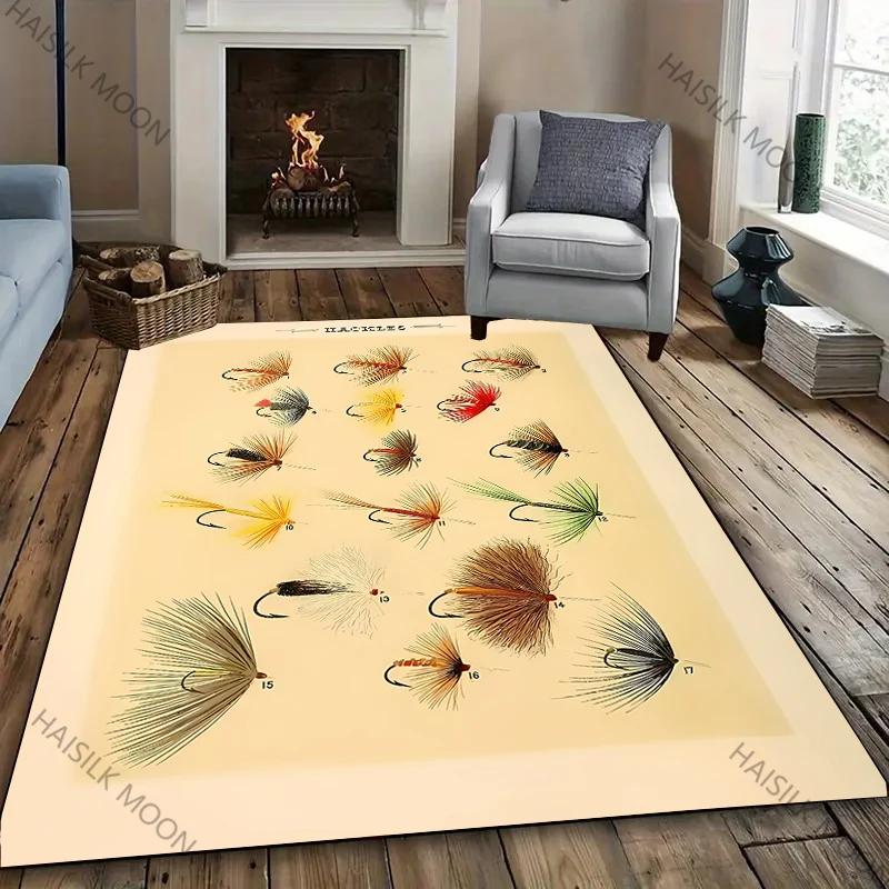 3D HD Fish Bait Pattern Carpet Bedroom Floor Living Room Office Mat, Durable Machine Washable Rug Non-slip Exquisite Home Decor