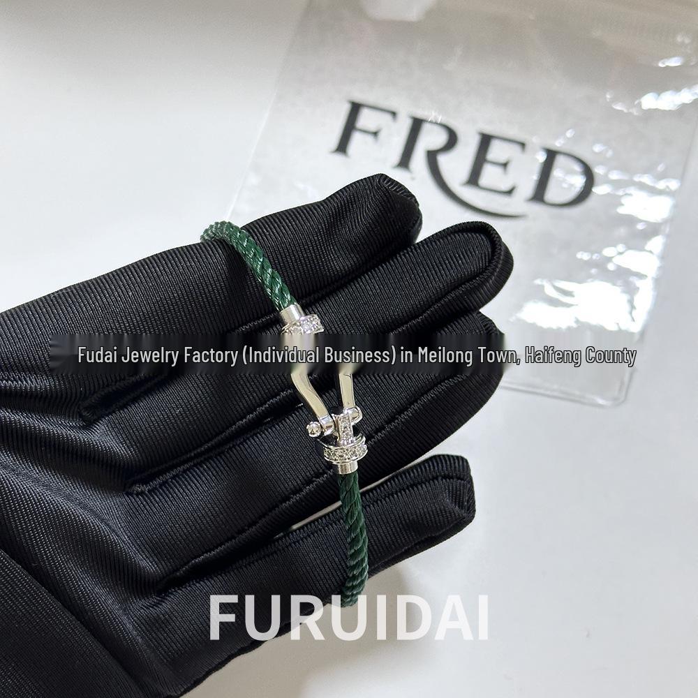 Fei Jia Horseshoe & Eight-Character Buckle Diamond Nylon Bracelet for Couples