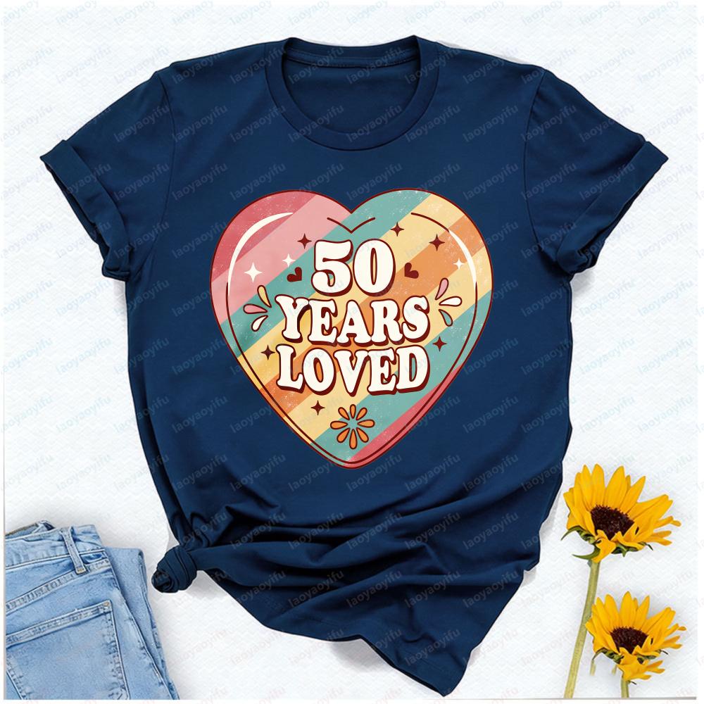50 Years Old 50 Years Loved Vintage Graphic T Shirts Aesthetic Clothes Shirts for Women High Quality Cotton Tops Cotton Tee Tops S разноцветный