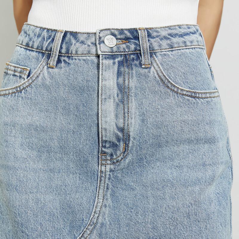 High-Waist Split Denim Midi Skirt