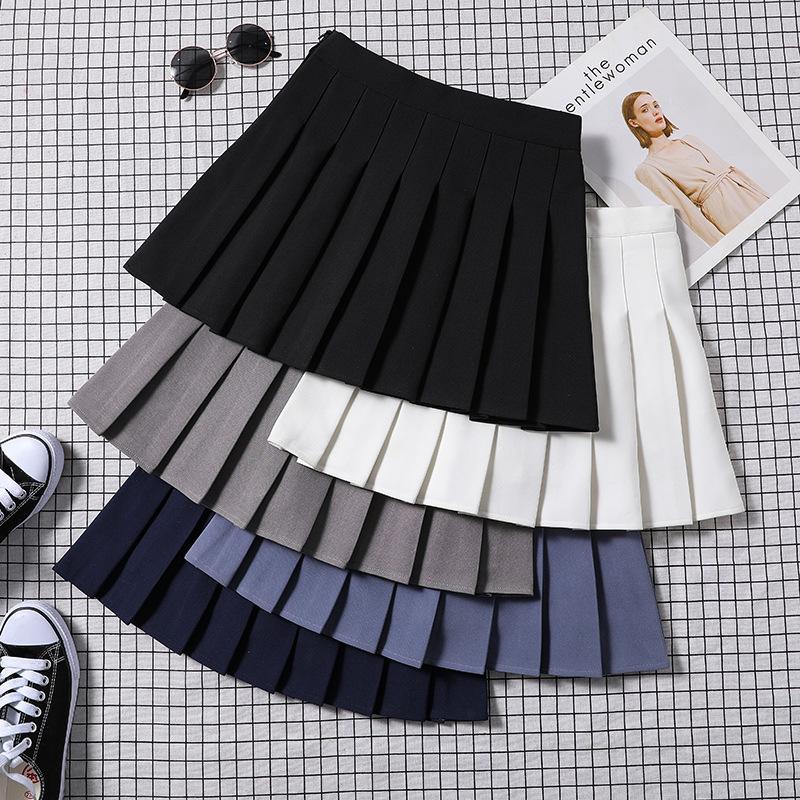 Spring 2025 Women's High Waist Plaid Pleated Skirt - Black A-Line Slimming College Style