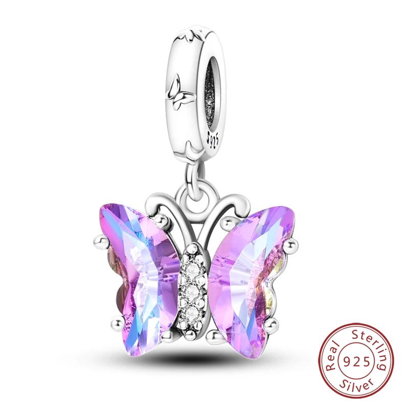 Springtime Copper Sparkling Zircon Colorful Butterfly Charms Beads Fit Pendants Bracelets Diy Birthday Jewelry Gift