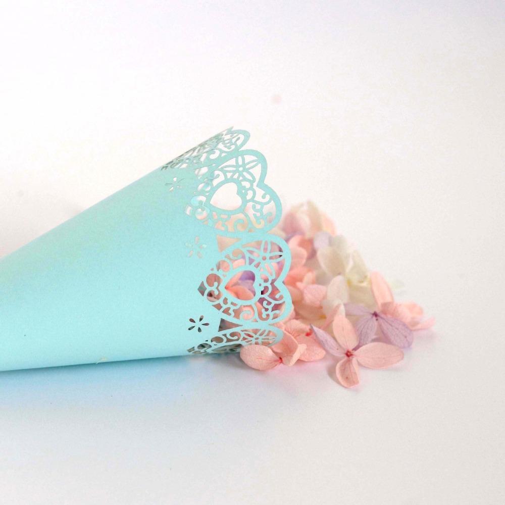 50pcs Laser Hollow Wedding Cones Wedding Decoration Petals Confetti Light Paper Cones