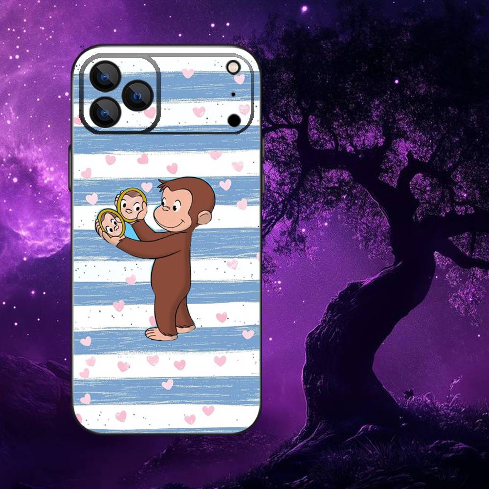 Curious G-George Monkey Phone Case For iPhone 17,16,15,14,13,12,Pro,Max,Plus,E,SE4,Air,Mini Black Soft Box