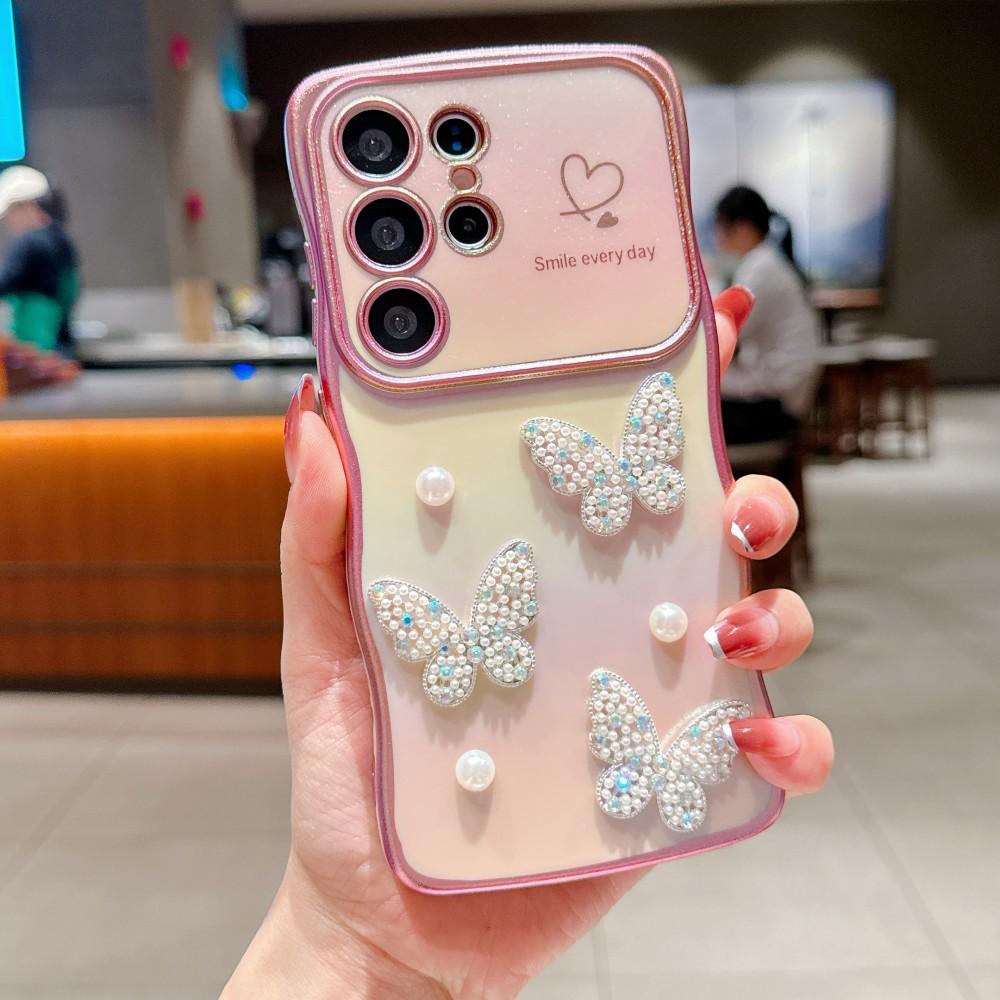 

Love Pearl Butterfly Phone Cover For Samsung Galaxy S22 S23 S24 S25 Ultra Plus S24 FE S23FE S25 Edge 5G Case Shockproof Coque S22