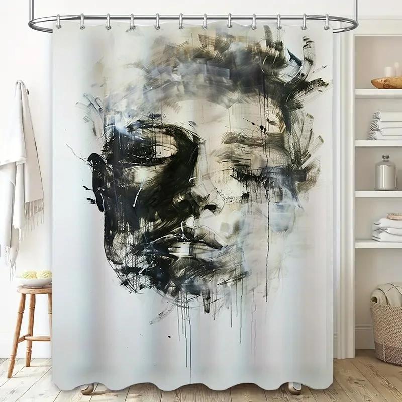 Modern Abstract Bathroom Shower Curtain Fabric Waterproof Decorative Art Printing Black White Color 3D Bath Mat Set Home Decor