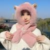 Autumn-Winter Fashion Plush Warm Hat with Fox Ears and Scarf Set for Women, Cute Animal Winter Two-Piece Outfit Plus Neck Warmer