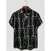 2026 New Fashionable Hawaiian Men's Cute Cat Printed Casual Harajuku Short Sleeved Shirt